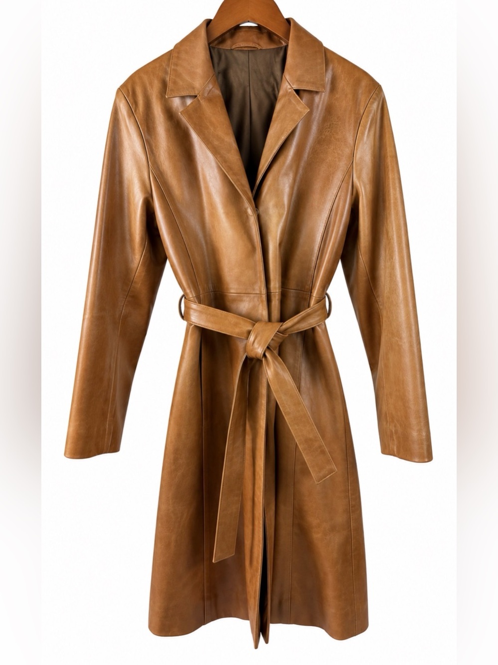 Ambition New York Genuine Leather Belted Trench Coat Women M